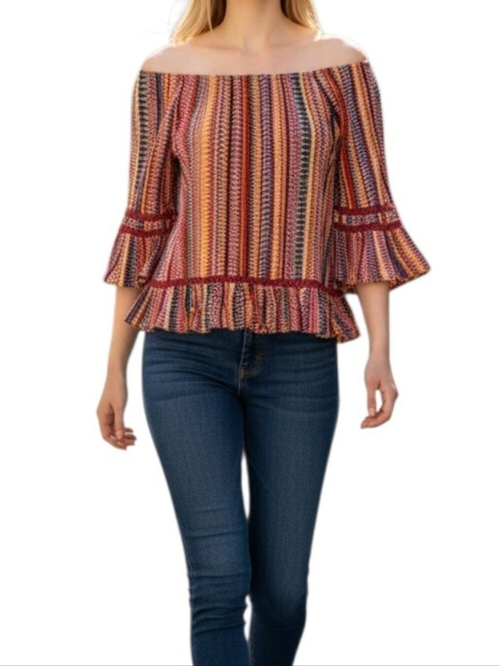 Hannah Bell Sleeve Off the Shoulder Boho Ruffle Blouse